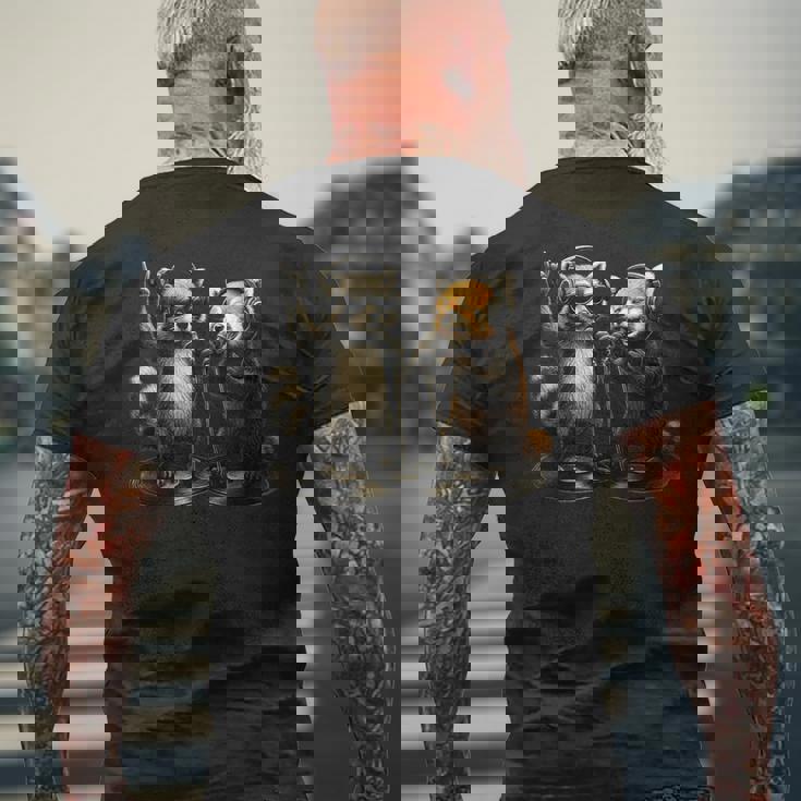 アライグマ レッサーパンダ バンド 音楽 バイブ レトロ 動物 ロック メンズTシャツ バックプリント 高齢者への贈り物