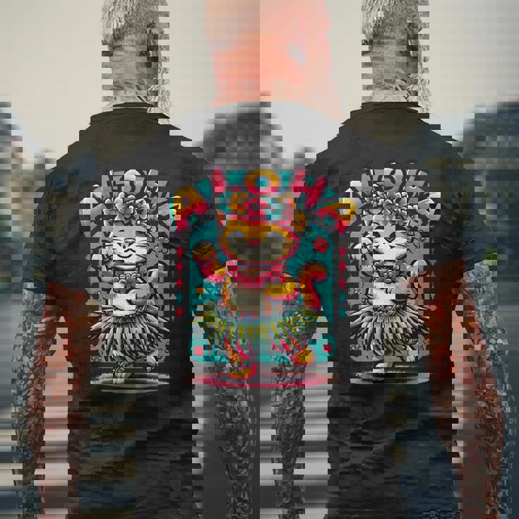 アロハ ハワイ ハワイアン フラダンス キャット シャツ 猫好き フラ 長袖tシャツ メンズTシャツ バックプリント 高齢者への贈り物