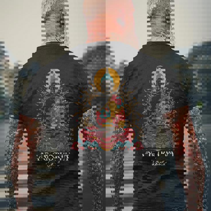 アンコールワット カンボジア ブッダ ヴィンテージ 仏教 お土産 メンズTシャツ バックプリント 高齢者への贈り物