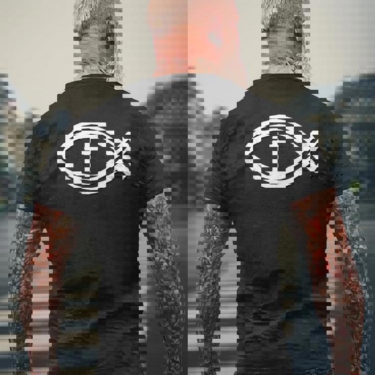 イクトゥス 十字架 イエス・キリスト キリスト教 ゴスペル メンズTシャツ バックプリント 高齢者への贈り物