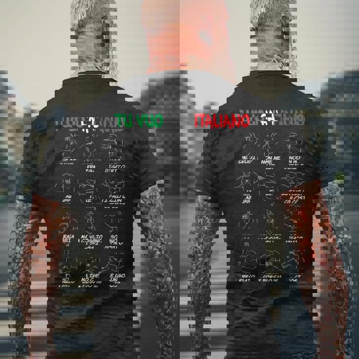 イタリアのジェスチャー、翻訳者、面白いハンドジェスチャー。 メンズTシャツ バックプリント 高齢者への贈り物