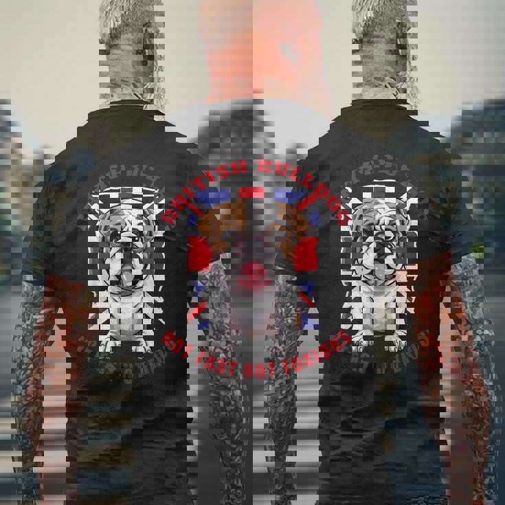 イングリッシュブリティッシュブルドッグ ユニオンジャックフラッグ ドッグオーナー メンズTシャツ バックプリント 高齢者への贈り物