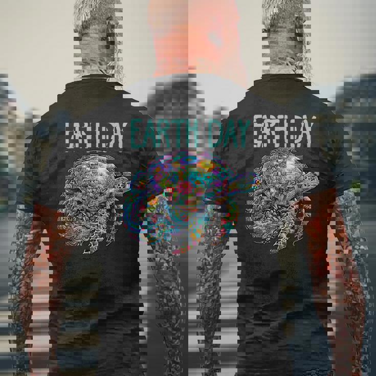 ウミガメ 地球 日 救う かわいい 惑星 学生 先生 メンズTシャツ バックプリント 高齢者への贈り物