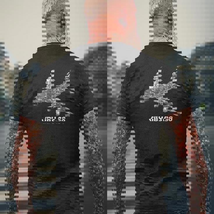 エアバス A380 ジェット機 カッタウェイ 航空 パイロット ギフト メンズTシャツ バックプリント 高齢者への贈り物