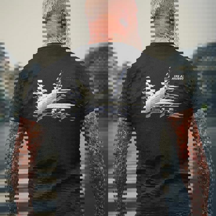 エアバスa380ターボジェット飛行機旅客機航空パイロットギフト メンズTシャツ バックプリント 高齢者への贈り物