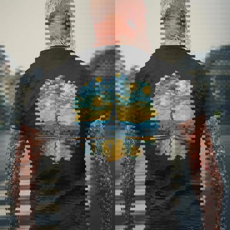 エッフェル塔 アートワーク ルーヴル美術館 フランス観光 パリ メンズTシャツ バックプリント 高齢者への贈り物