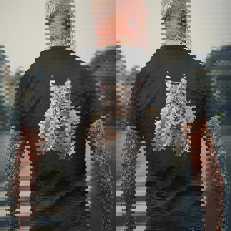 オイル スケッチ ワイルドライフ ボブキャット オレンジ ボブキャット メンズTシャツ バックプリント 高齢者への贈り物