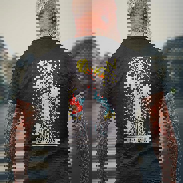 オリジナルのrider Waite Deckからのタワービンテージタロットカード メンズTシャツ バックプリント 高齢者への贈り物