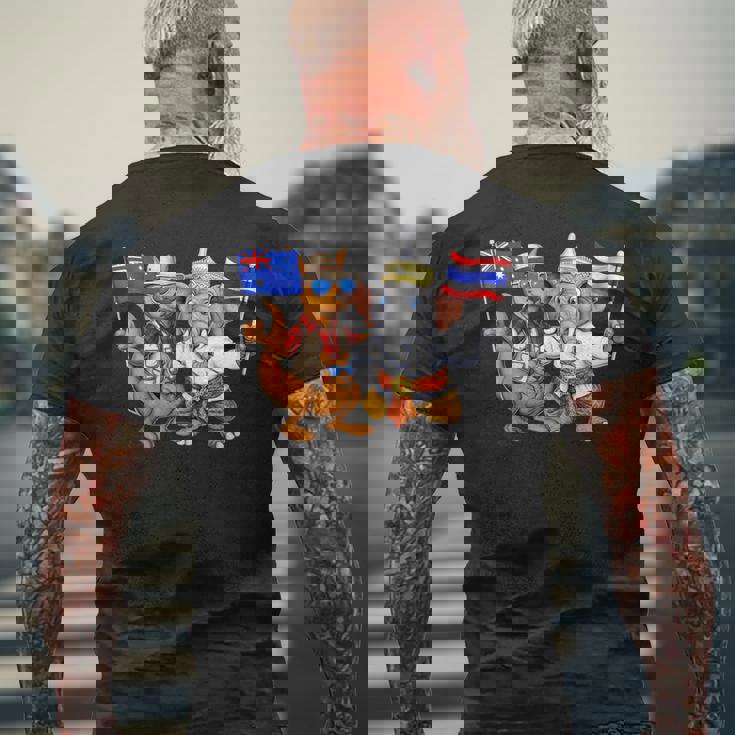 オーストラリア カンガルー タイ 象 オーストラリアの旗 タイの遺産 誇り オーストラリア タイ 愛国者 オーストラリア メンズTシャツ バックプリント 高齢者への贈り物