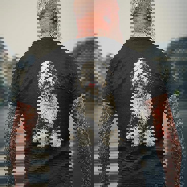 オールドイングリッシュシープドッグ 犬 ペット アートワーク オールドイングリッシュシープドッグ メンズTシャツ バックプリント 高齢者への贈り物