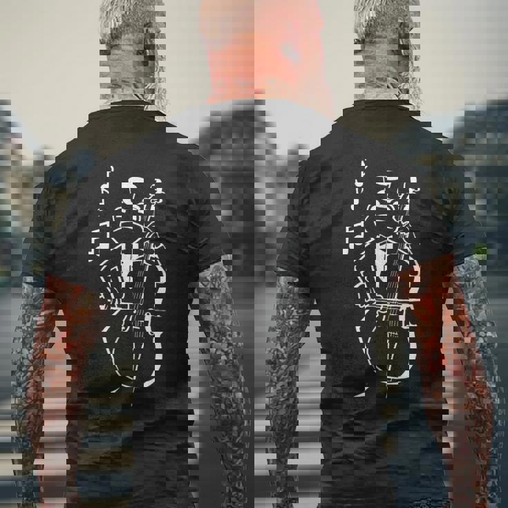 カエル 演奏 コントラバス 音符付き チェロ コントラバス メンズTシャツ バックプリント 高齢者への贈り物