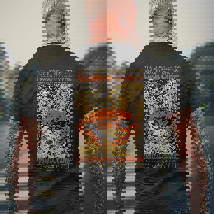 カニと引き換えに人間性を捨てる メンズTシャツ バックプリント 高齢者への贈り物