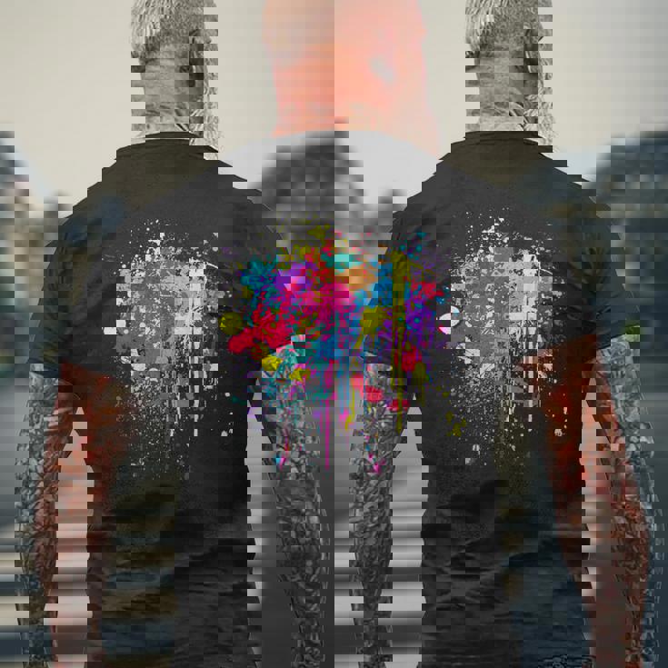 カラフルなペイントスプラッシュカラー。 メンズTシャツ バックプリント 高齢者への贈り物