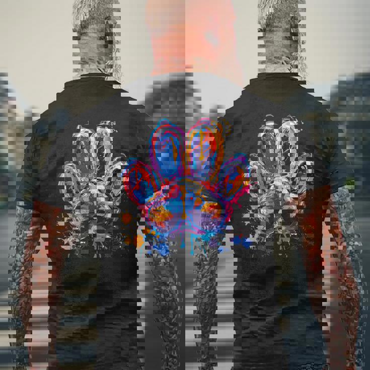 カラフルな動物の犬の足跡 メンズTシャツ バックプリント 高齢者への贈り物