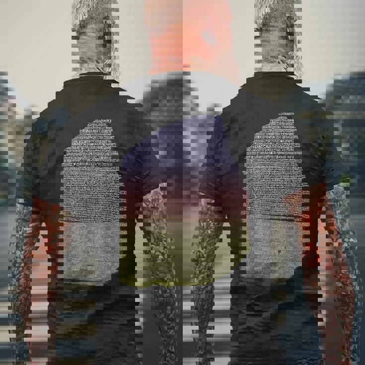 カラーロゼッタストーン 象形文字 ギリシャ デモティックス メンズTシャツ バックプリント 高齢者への贈り物