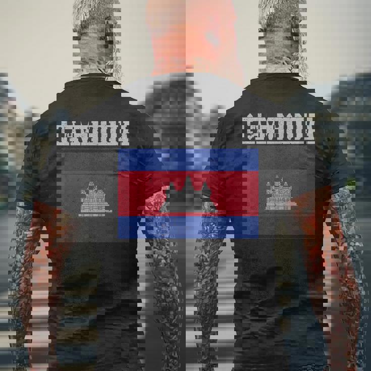 カンボジア-カンボジアの旗ヴィンテージスポーツデザインカンボジア メンズTシャツ バックプリント 高齢者への贈り物