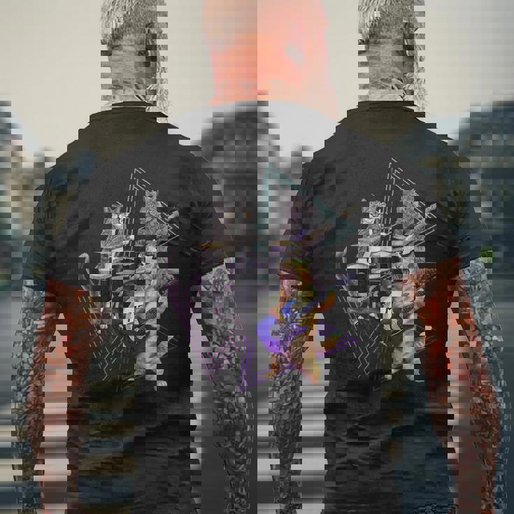 キャットバンド-ベース、ギター、ドラムセットのロックキティ メンズTシャツ バックプリント 高齢者への贈り物