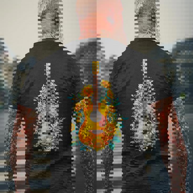 ギター 面白tシャツ おもしろ ギタリスト 服 音楽 メンズ キッズ ネタ 服 オリジナル 軽音 ひまわり メンズTシャツ バックプリント 高齢者への贈り物