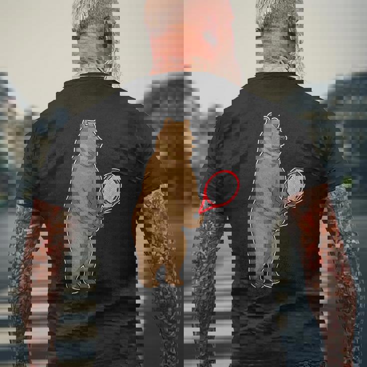 クマ テニス テニスラケット スポーツ メンズTシャツ バックプリント 高齢者への贈り物