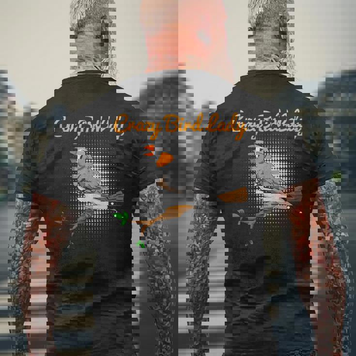 クレイジーバードレディキンカチョウ鳥類学 メンズTシャツ バックプリント 高齢者への贈り物