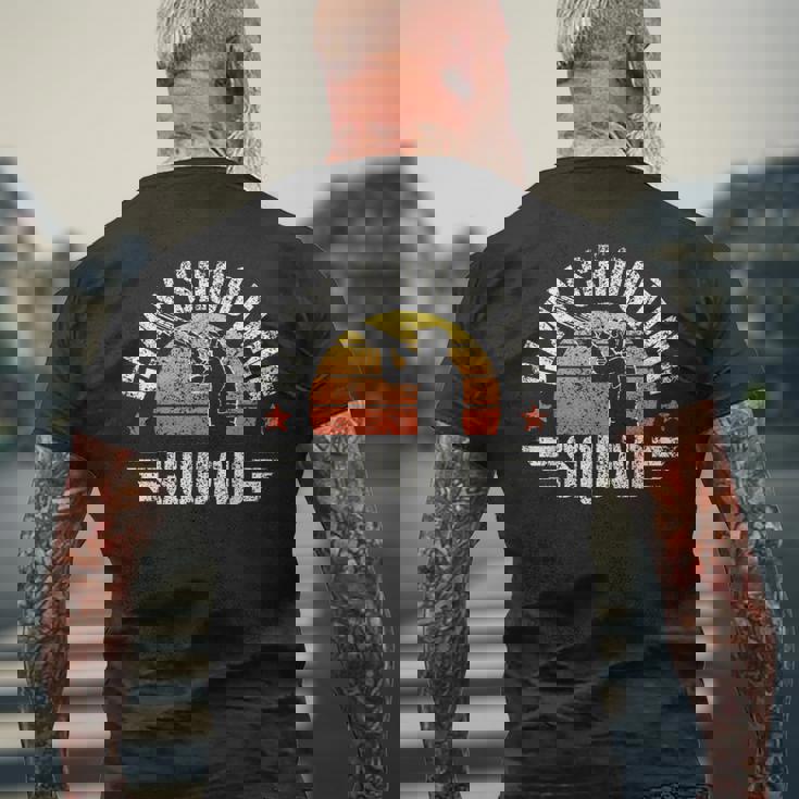 クレー射撃チーム トラップ ピジョン ショットガン からのプル クレー射撃 メンズTシャツ バックプリント 高齢者への贈り物