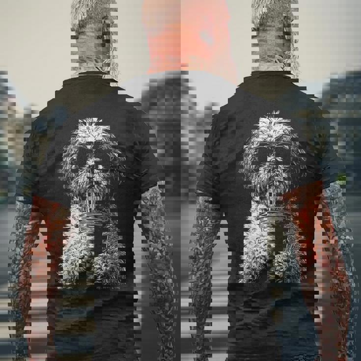 クールシーズードリンクアイスコーヒーファニードッグミームy2kグランジ メンズTシャツ バックプリント 高齢者への贈り物