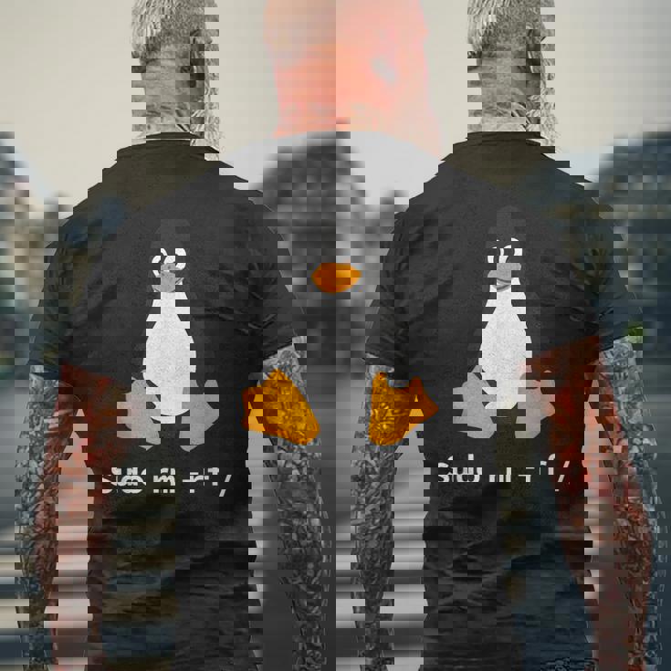 コンピューター -Udo Rm -Rf Tux Linux ペンギン プログラマー メンズTシャツ バックプリント 高齢者への贈り物