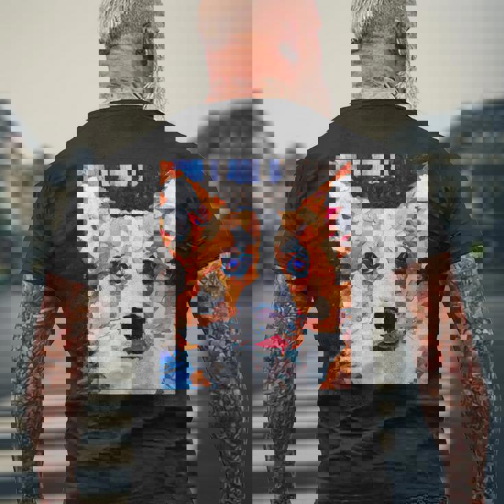 コーギー・ポートレート キュビズム・アート メンズTシャツ バックプリント 高齢者への贈り物