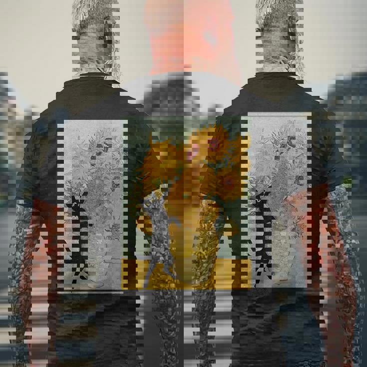 ゴッホ ひまわり 面白い 猫 アート 絵画 メンズTシャツ バックプリント 高齢者への贈り物