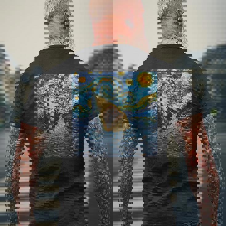 ゴッホ サメ 星月夜 ファニー レディース&メンズ メンズTシャツ バックプリント 高齢者への贈り物