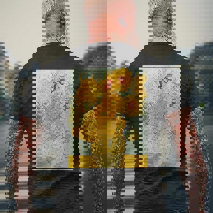 ゴッホのひまわりアートアーティスト向け メンズTシャツ バックプリント 高齢者への贈り物