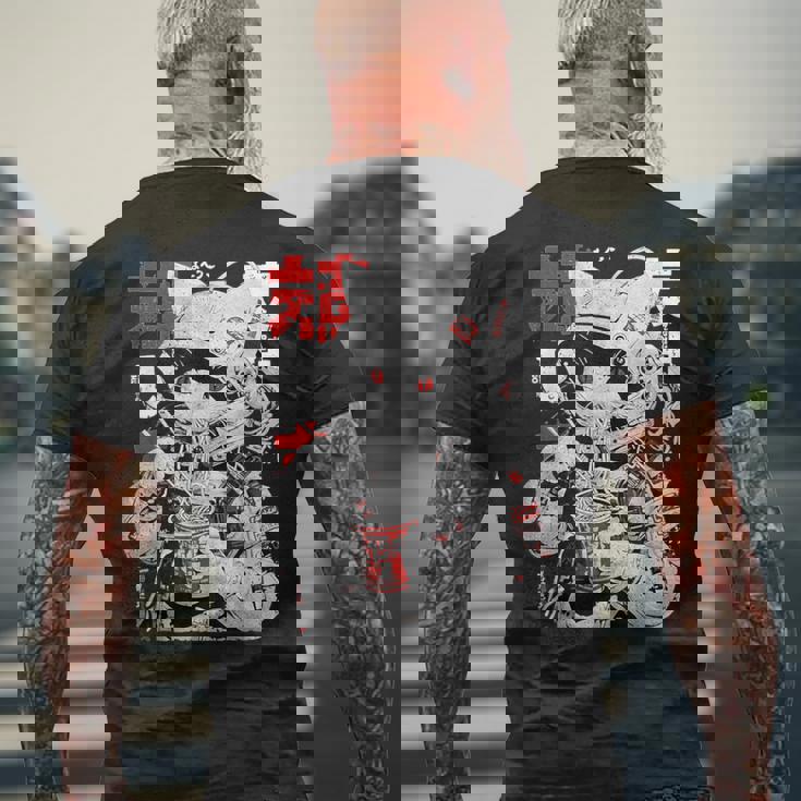 サイバーパンク 宇宙 猫ラーメン 日本のストリートウェア メンズTシャツ バックプリント 高齢者への贈り物