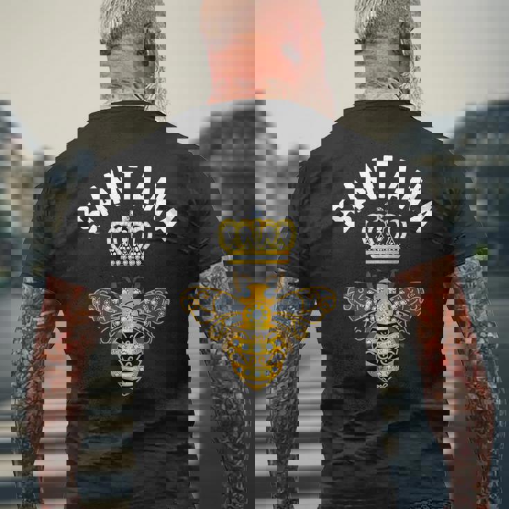 サンタナ 名前 サンタナ 誕生日プレゼント 女王 王冠 蜂 サンタナ メンズTシャツ バックプリント 高齢者への贈り物