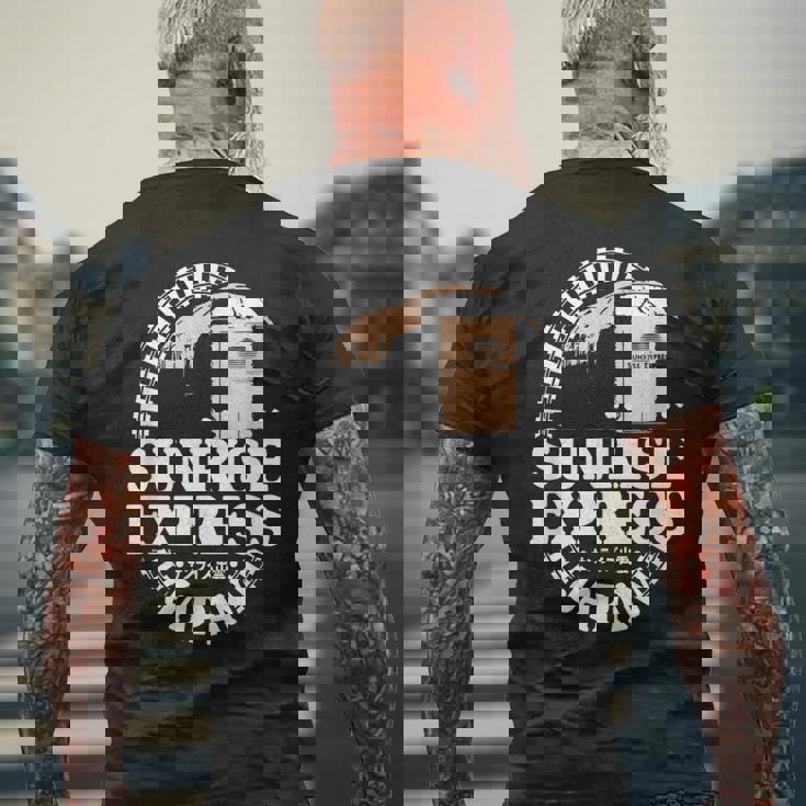 サンライズ エクスプレス トレイン 日本 東京 出雲 サンライズ 出雲 電車 メンズTシャツ バックプリント 高齢者への贈り物