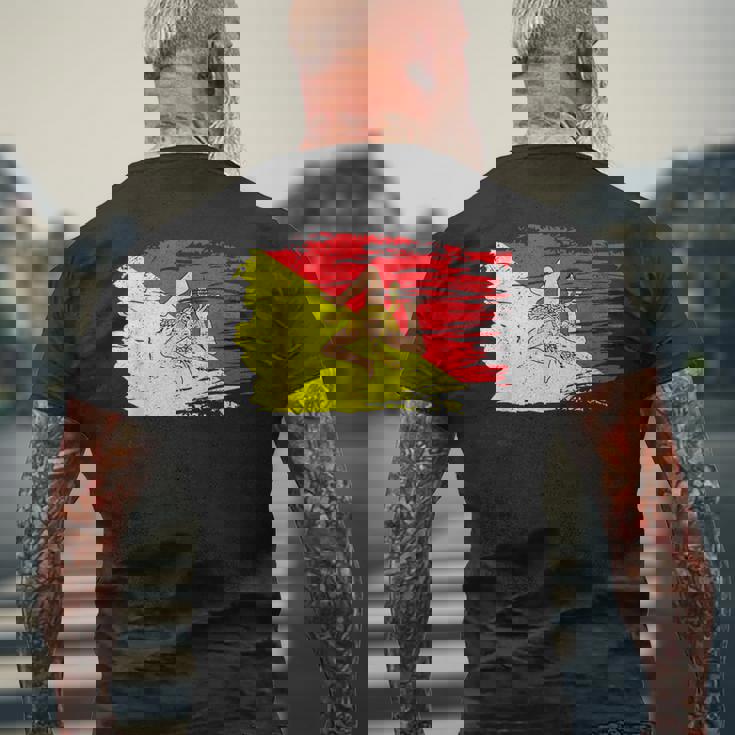 シチリア国旗 シチリア州パレルモ イタリア メンズTシャツ バックプリント 高齢者への贈り物