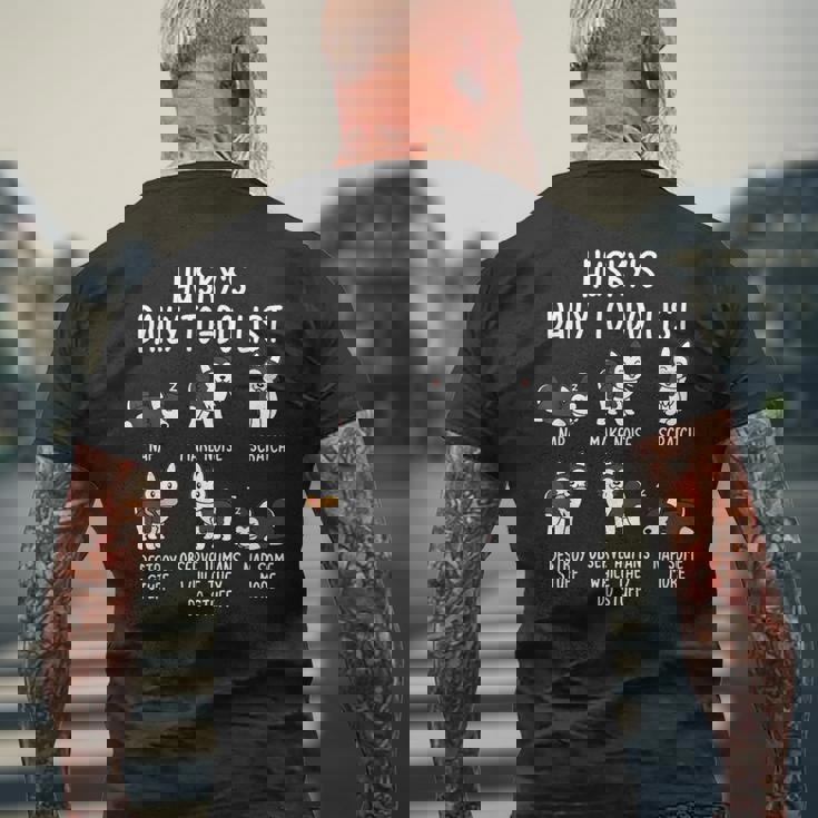 シベリアン・ハスキー毎日のやることリスト犬 メンズTシャツ バックプリント 高齢者への贈り物