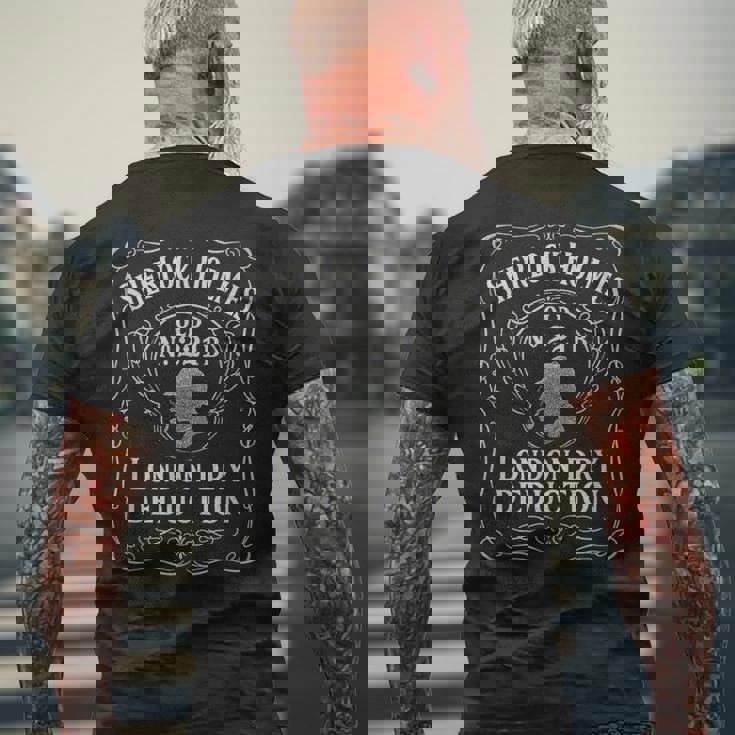 シャーロック・ホームズ ロンドン・ドライ・ディダクション ラベルデザイン メンズTシャツ バックプリント 高齢者への贈り物