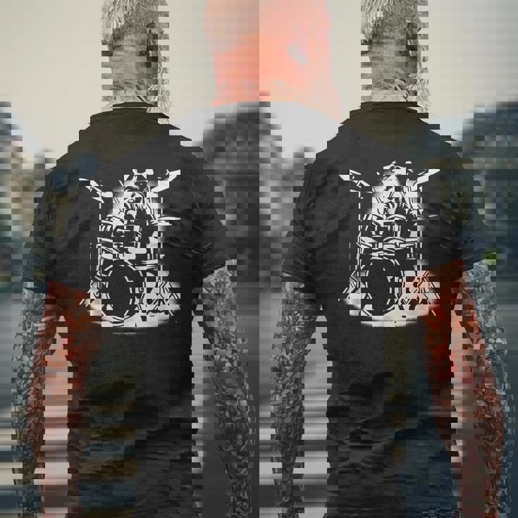 シュナウザー ドラムを弾く ドラマー 犬好き メンズTシャツ バックプリント 高齢者への贈り物