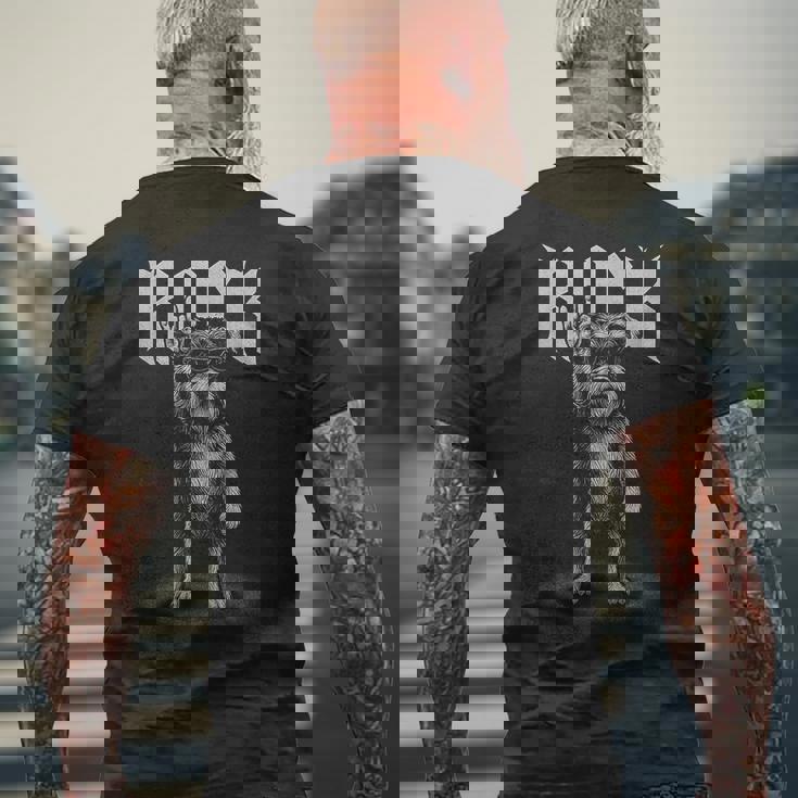 シュナウザー ロックミュージック レトロ ヴィンテージ 犬好き メンズTシャツ バックプリント 高齢者への贈り物