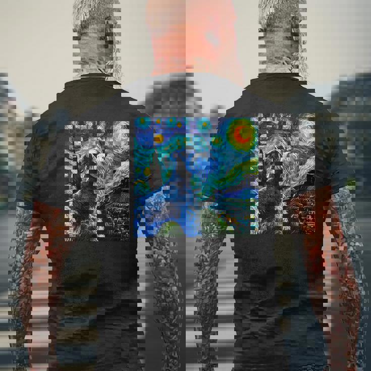 シュナウザー 面白いtシャツ 犬 ゴッホ 星月夜 かわいい メンズ 子供 おもしろ 服 グッズ ネタ メンズTシャツ バックプリント 高齢者への贈り物