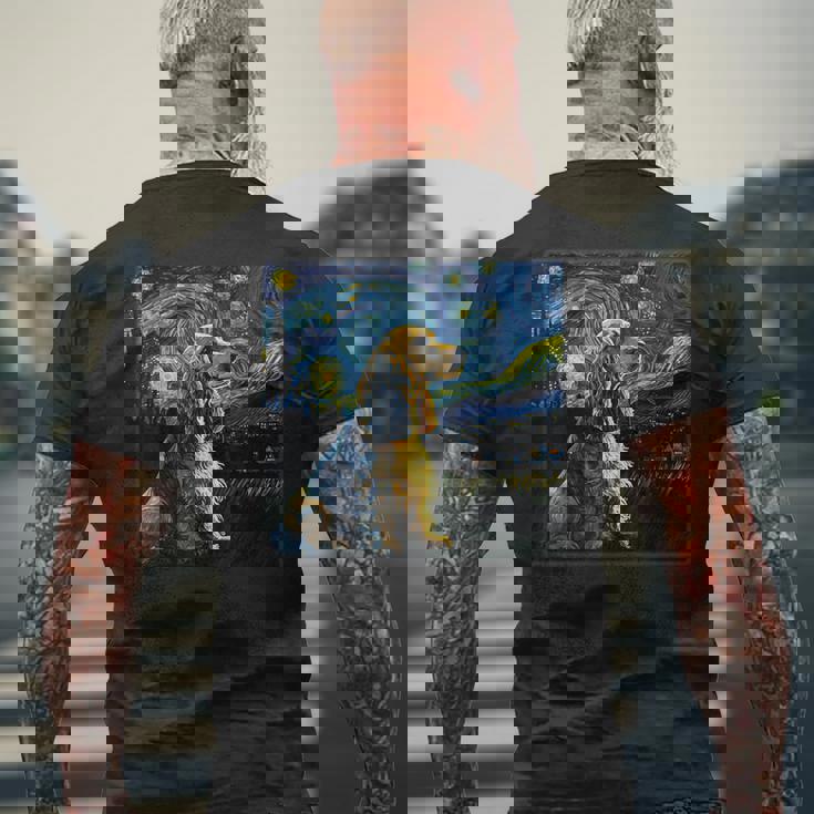 シュルレアリスム 星月夜 イングリッシュコッカースパニエル犬 メンズTシャツ バックプリント 高齢者への贈り物