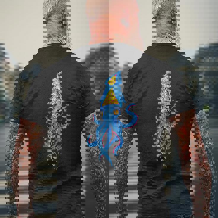 シュールリアルブルーイカ メンズTシャツ バックプリント 高齢者への贈り物