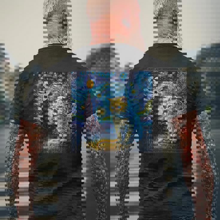 シュールレアリスム 星月夜 エキゾチック ショートヘア 猫 メンズTシャツ バックプリント 高齢者への贈り物