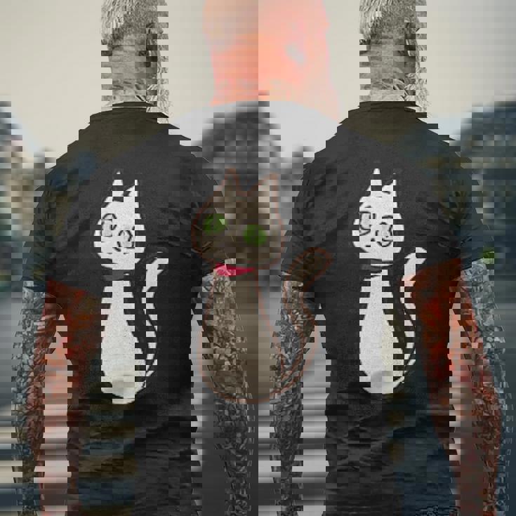 シロネコ 胸にワンポイント 落書き風 おもしろ メンズTシャツ バックプリント 高齢者への贈り物