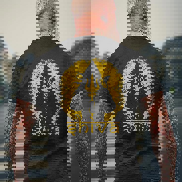 シヴァ 神聖なトライデントデザイン 男性用 ヒンズー教の神 シヴァ神 メンズTシャツ バックプリント 高齢者への贈り物