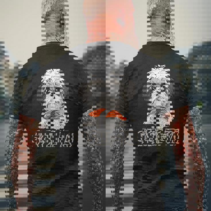 シーズー寿司 すしーず 犬 おもしろい しーず 寿司好き犬 メンズTシャツ バックプリント 高齢者への贈り物