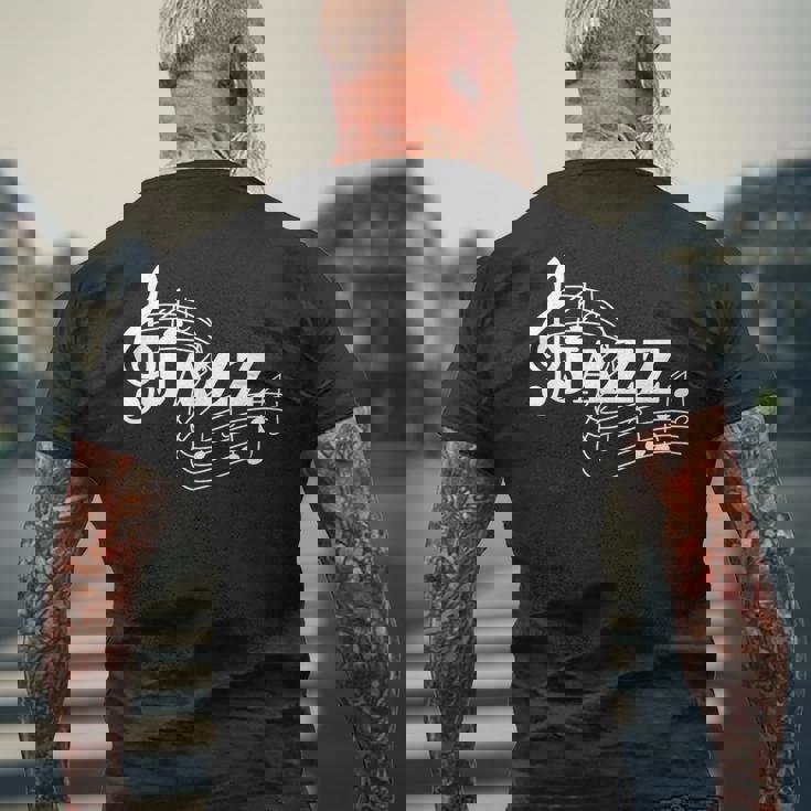 ジャズミュージシャン 楽譜 ジャズノート メンズTシャツ バックプリント 高齢者への贈り物