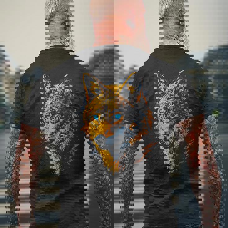 ジャッカル 動物モチーフ 青い目の作品 ジャッカル メンズTシャツ バックプリント 高齢者への贈り物