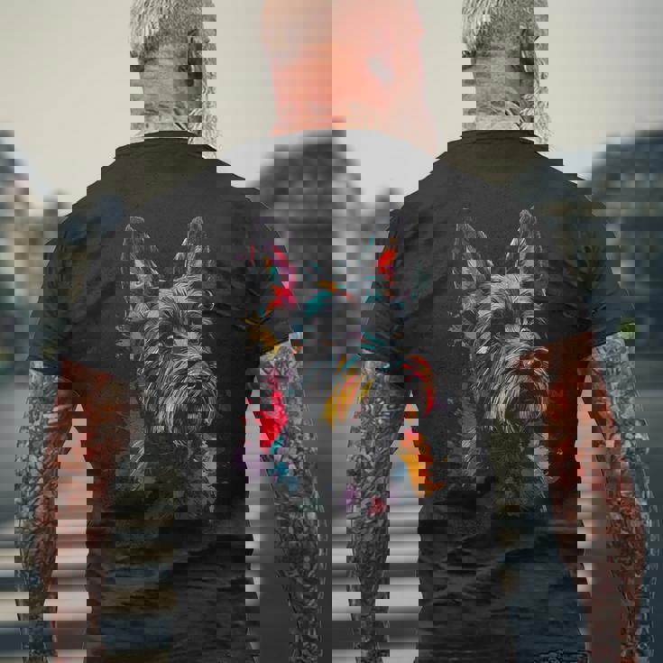 スコティッシュ・テリア 犬 グラフィック ペット アートワーク スコティッシュ・テリア メンズTシャツ バックプリント 高齢者への贈り物