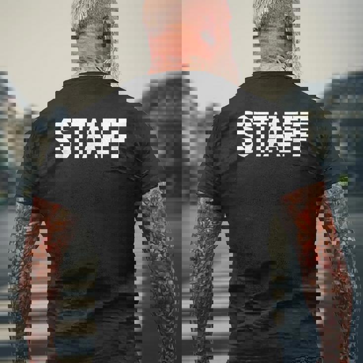 スタッフtaff ユニフォーム（ホワイト 白）【ワーク・イベント】係員・警備 衣装 文字 メンズTシャツ バックプリント 高齢者への贈り物